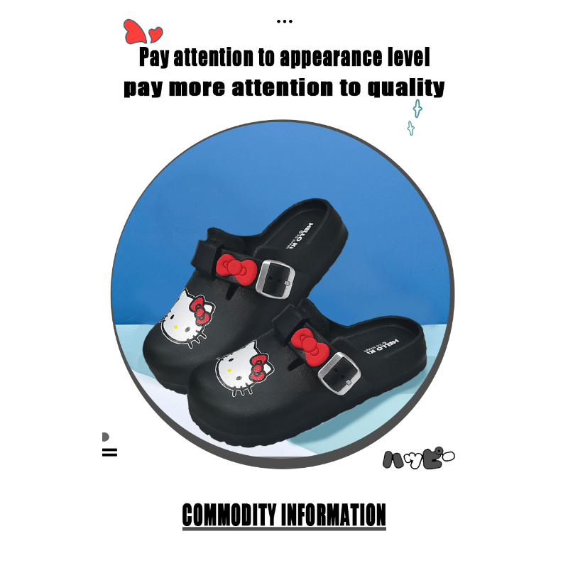 Unisex EVA Clog Slippers Black Indoor Outdoor Water Shoes with Cartoon Bow
