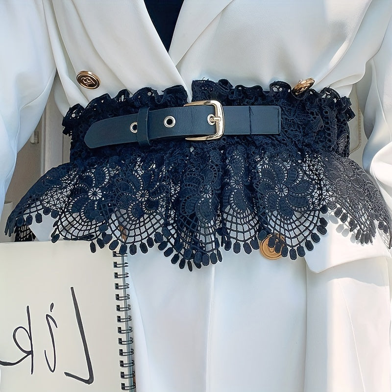 Женский широкий эластичный пояс с кружевом и регулируемой пряжкой-пиньон