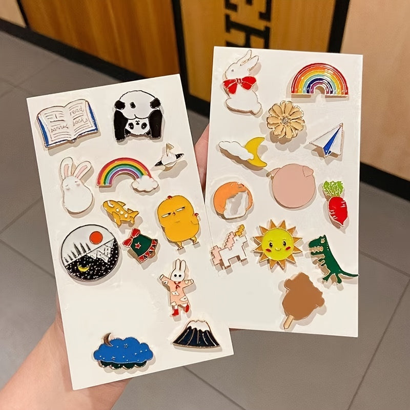 Set of 10 or 20 Cute Enamel Pin Brooches Cartoon Alloy Jewelry for Clothes and Hats