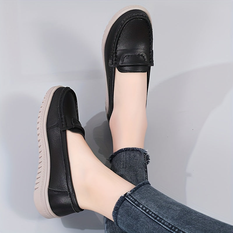 Women Slip-On Loafers Comfortable Non-Slip Casual Shoes Beige Black