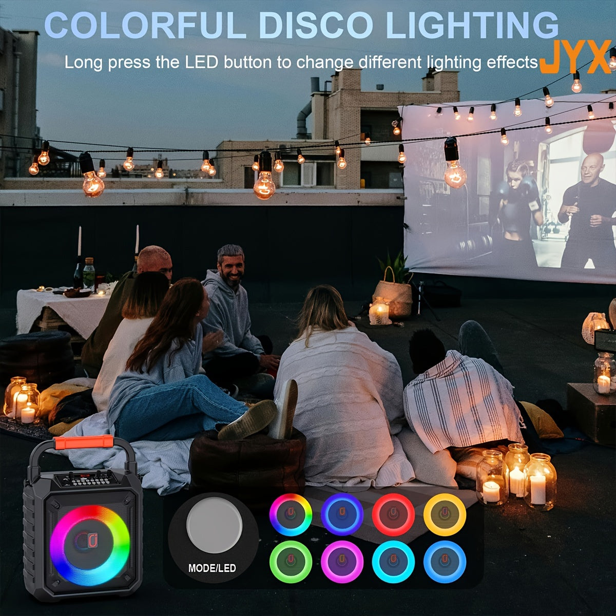 Wireless Karaoke Speaker with 6.5 Inch Driver 15W Portable PA System with Microphones and LED Lights