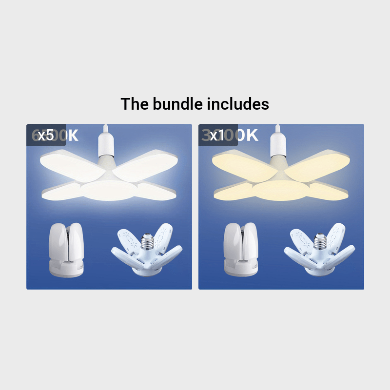 Small LED Folding Lamp with Four-Leaf Design 28W Bright Indoor Garage Lighting Adjustable Color Temperature