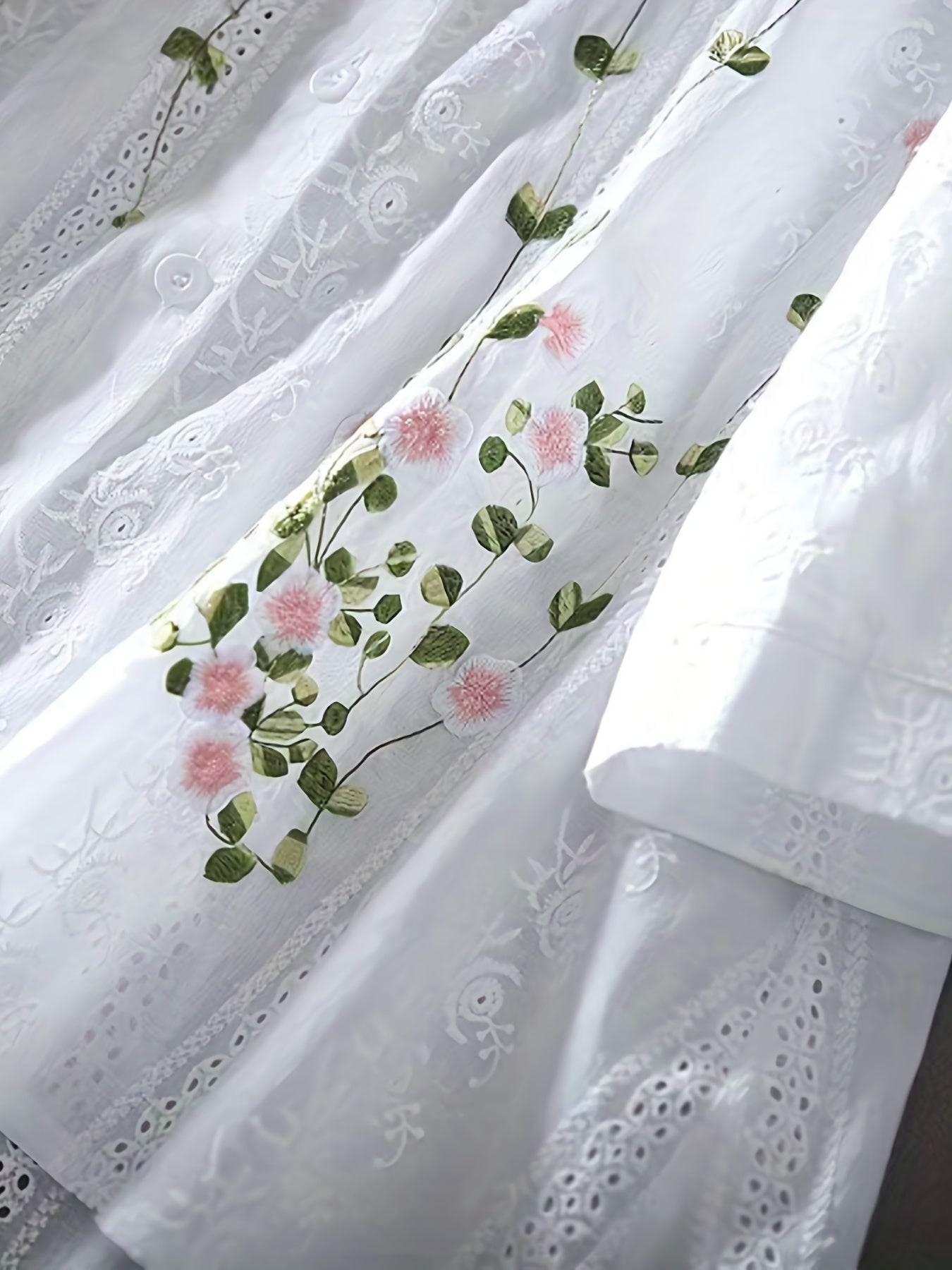 Women's Embroidered Stand Collar Polyester Blouse for Spring Summer Adult Fashion