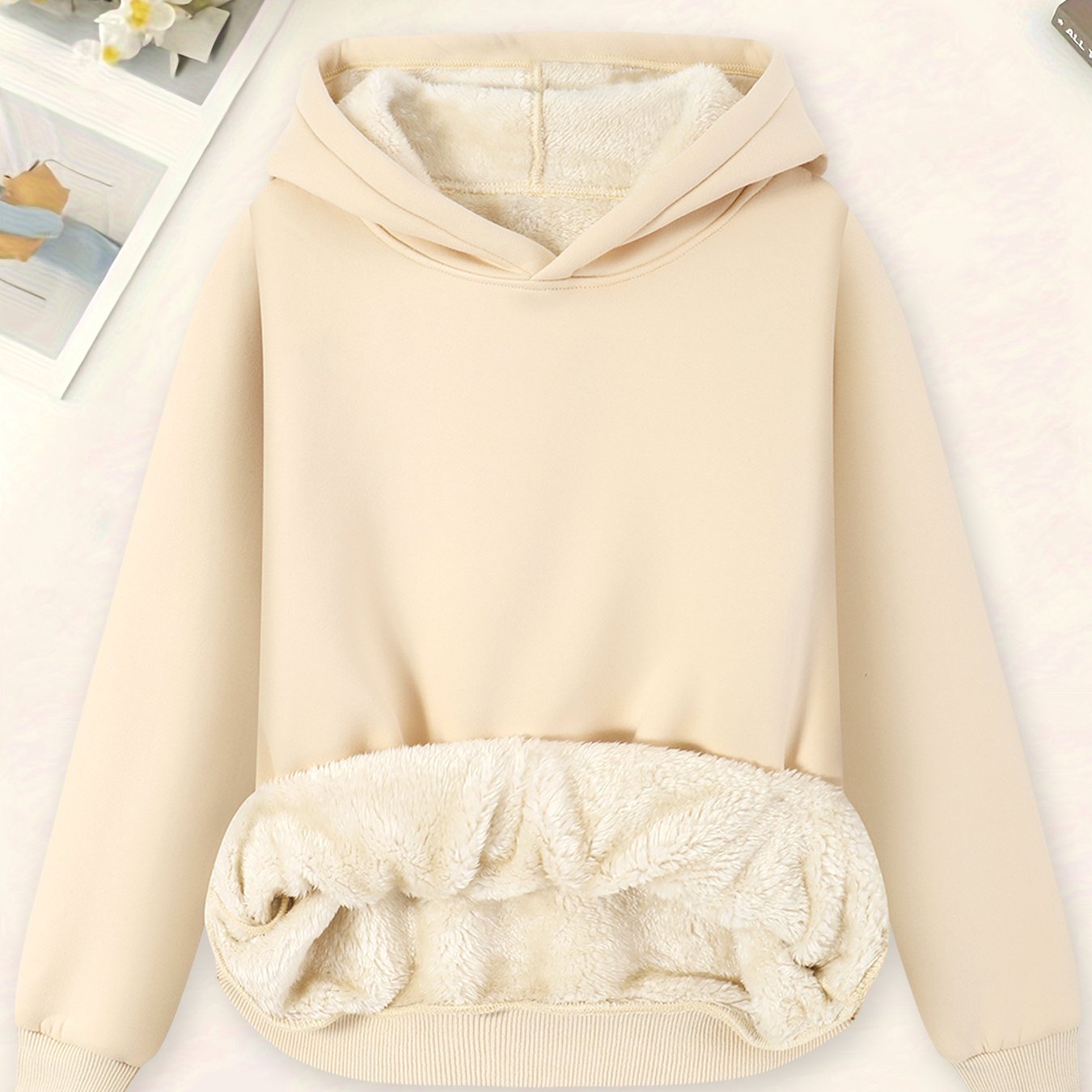 Толстовка оверсайз с флисовой подкладкой для женщин, повседневная толстовка с карманом кенгуру