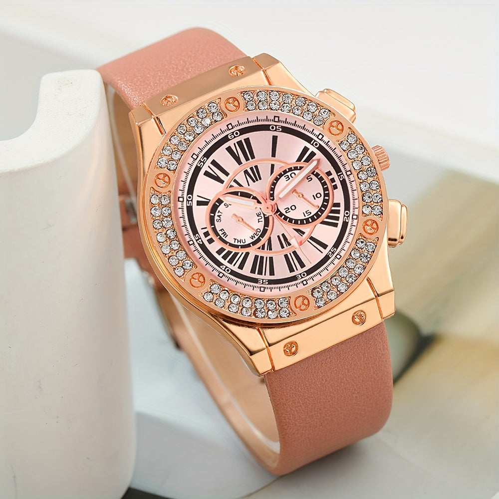 Ayollar modasi soati to'plami, kvarts mexanizmi bilan yuradigan yurak hamyon va ko'zoynaklar bilan, 3 ta bo'lak