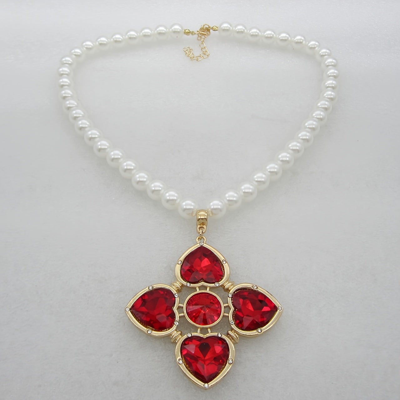 Faux Pearl Pendant Necklace Bohemian Style 10mm Glass Zinc Alloy Jewelry