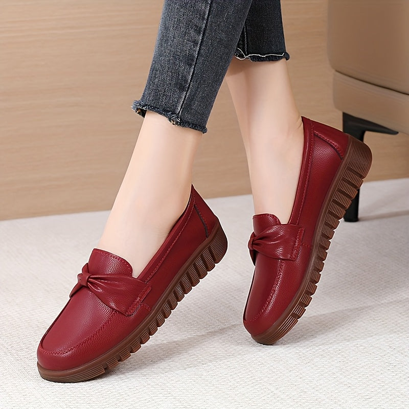 Women's Slip-On Loafers with Bow in Black White Red Brown Gray Lightweight Casual Shoes