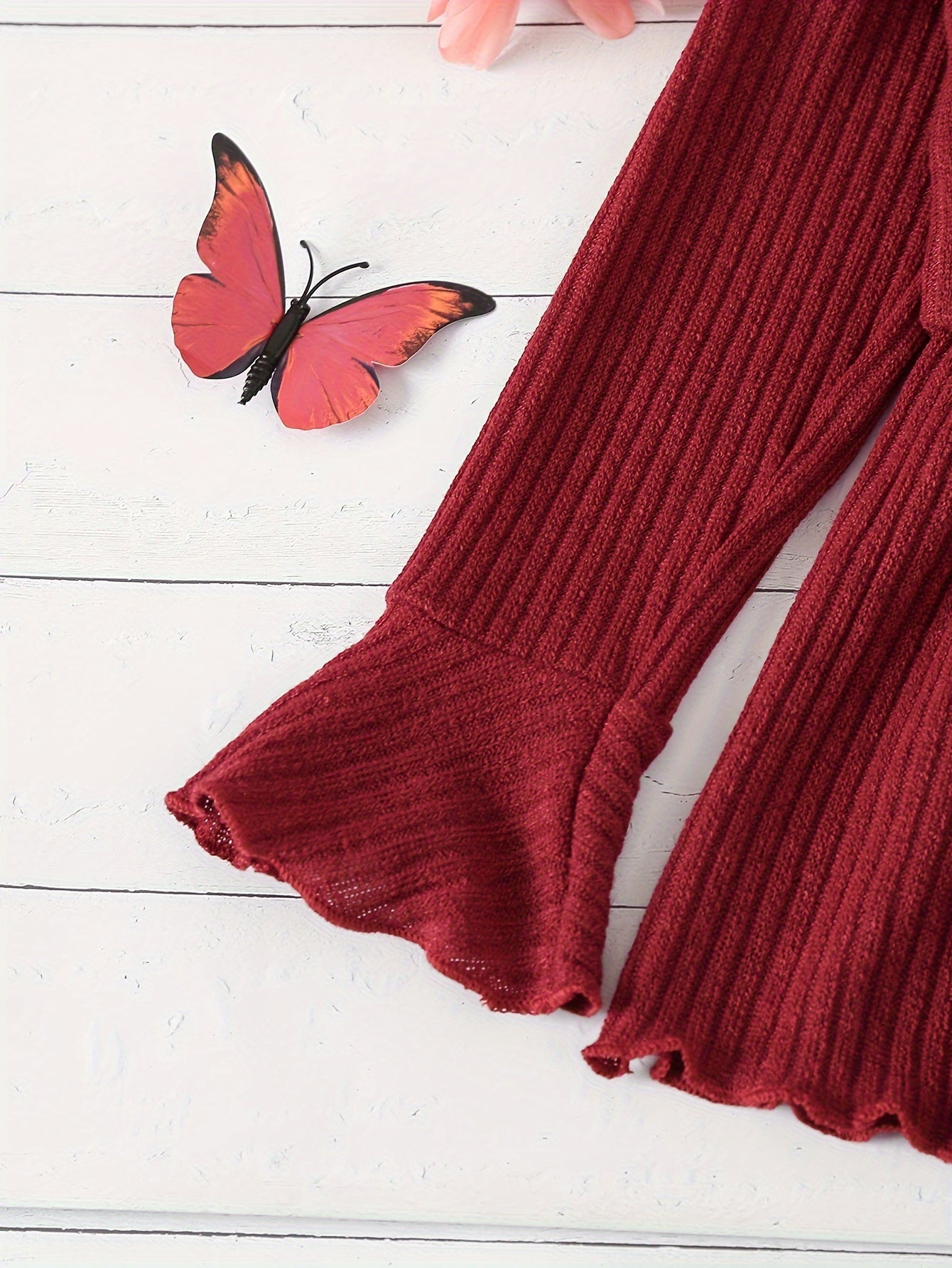 Girls Outdoor Clothing Set 2-Piece Long Sleeve Flared Top and Pants Solid Color