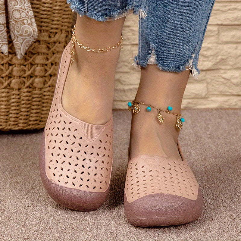 Women's Non-Slip Beach Shoes Flat Sole Cushioned Insole Beige Casual Sandals