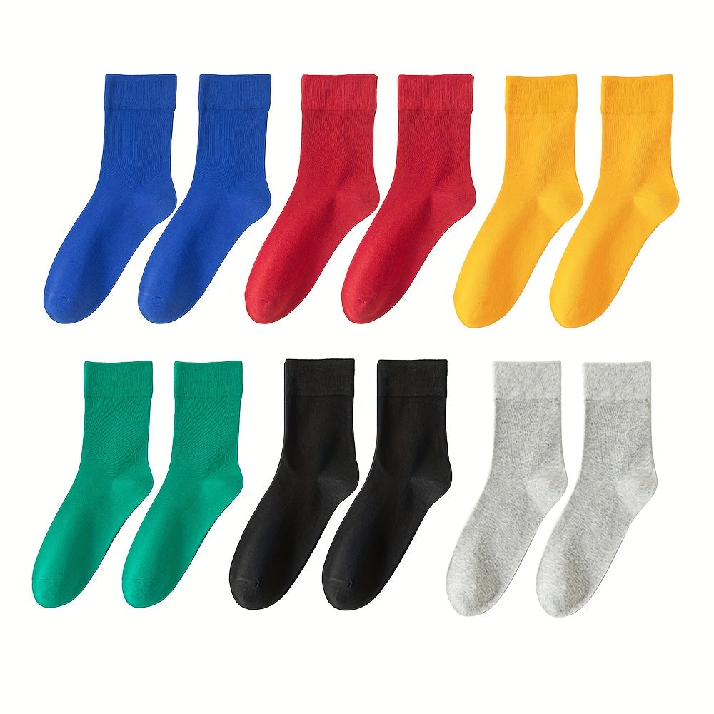 Unisex Cotton Crew Socks 6 Pairs Breathable Sweat-Absorbing Comfortable