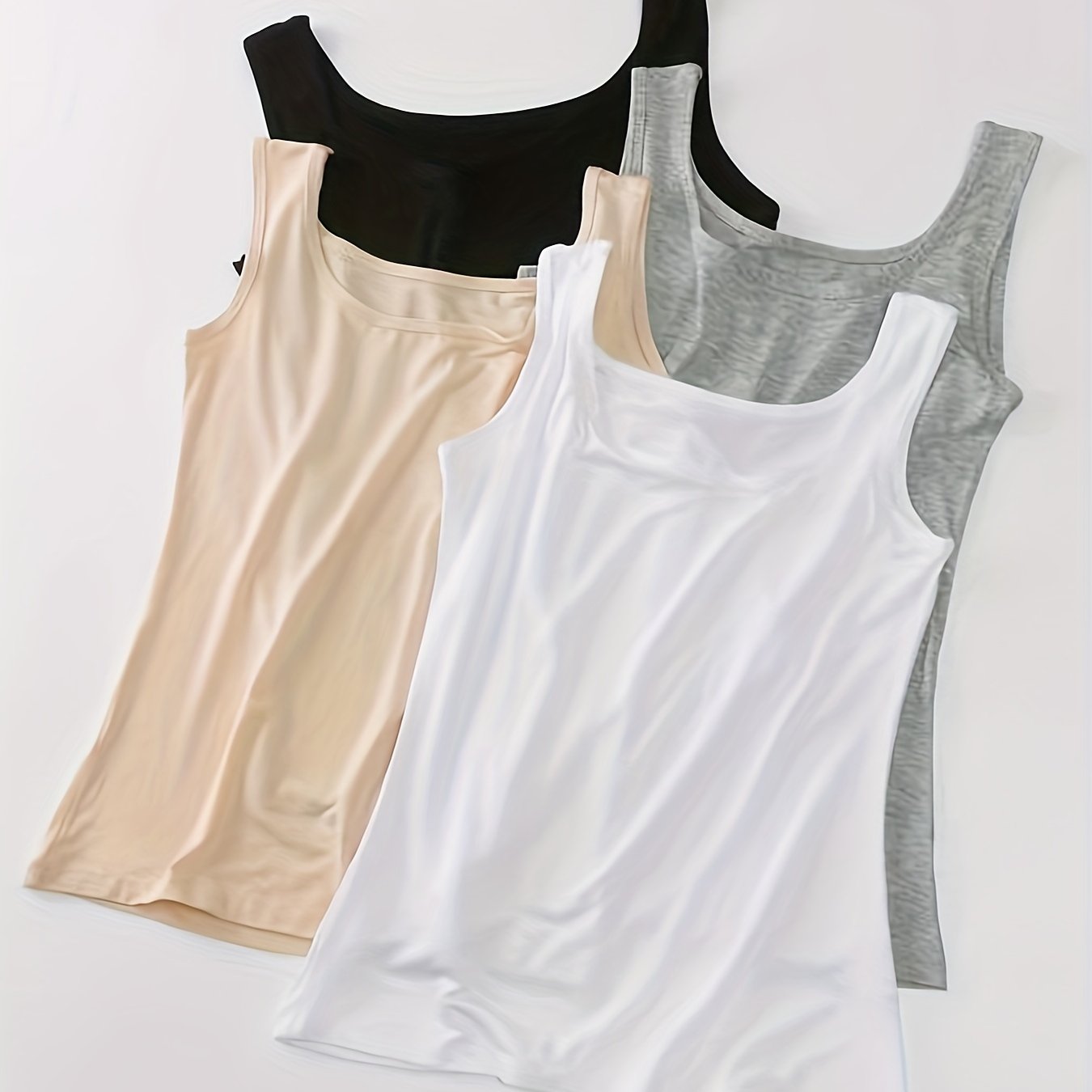 Set of 4 Women's Sleeveless Crew Neck Tank Tops Basic Lingerie