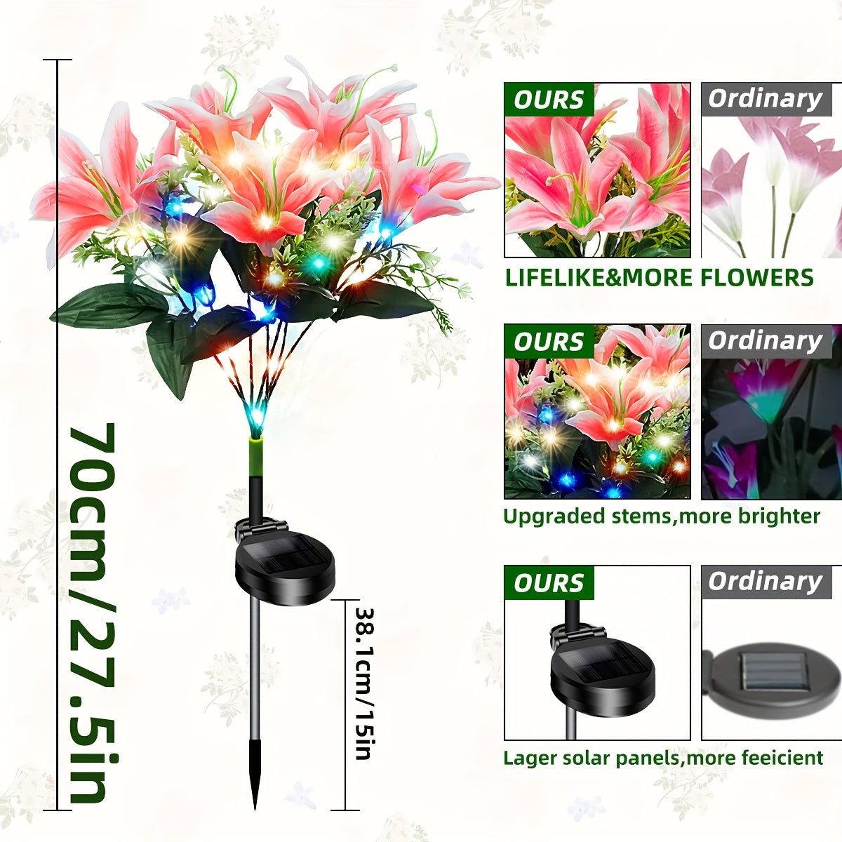 Solar Lily Garden Lights with 7 LED Heads Energy-Efficient Outdoor Pathway Yard Decor