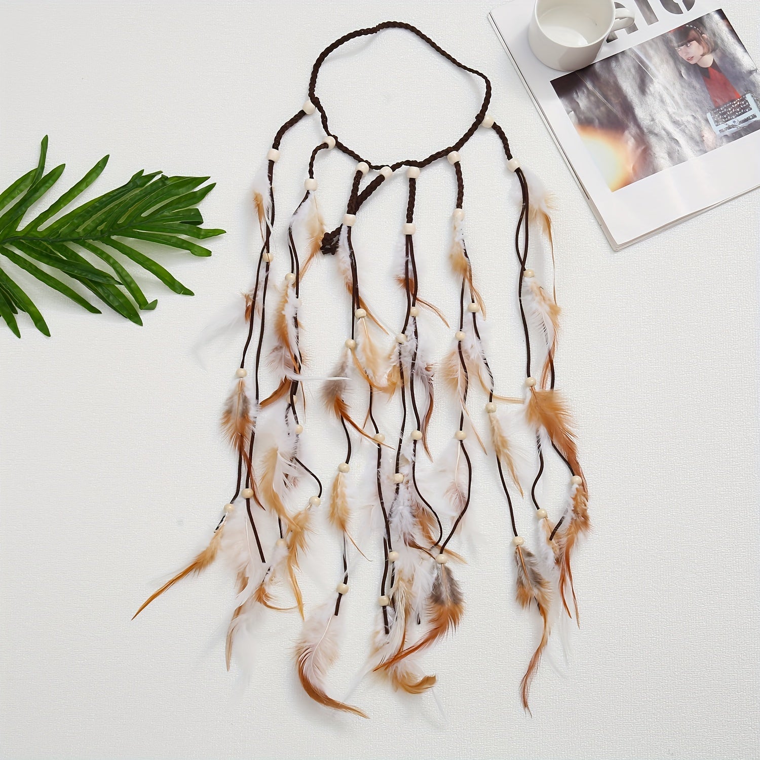 Bohemian Style Headband with Faux Feathers Tassels Festival Hair Accessory for Women and Girls