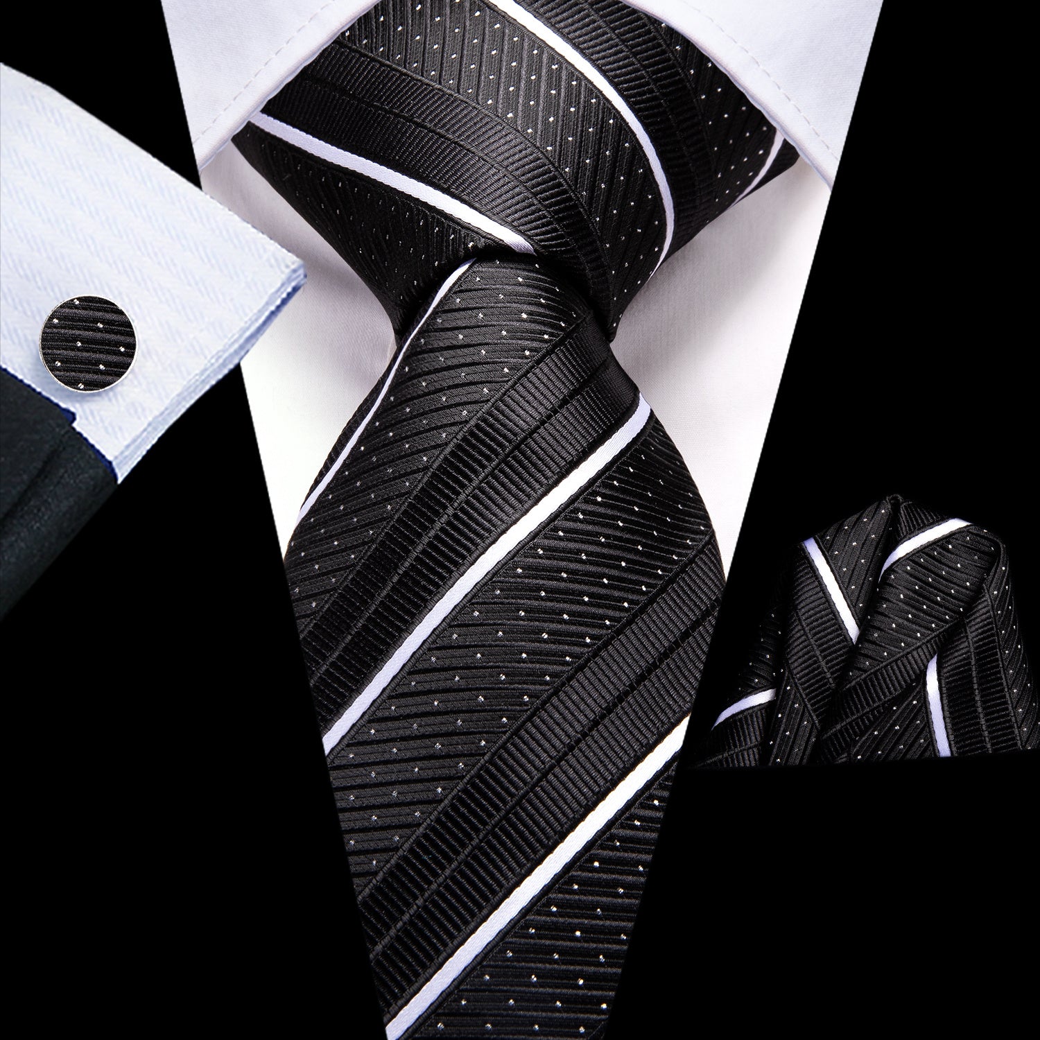 Men's Classic Striped Necktie Set with Cufflinks for Business and Party