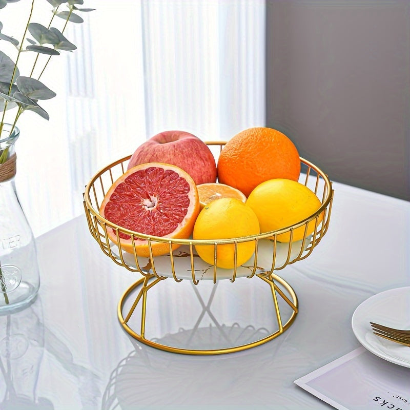 European-Style Metal Fruit Basket and Ceramic Snack Tray for Display and Decor