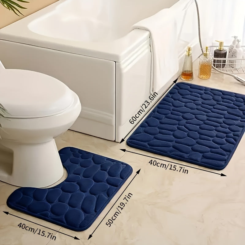 Juego de 2 alfombrillas de baño antideslizantes con relieve de piedra, absorbentes y suaves de poliéster