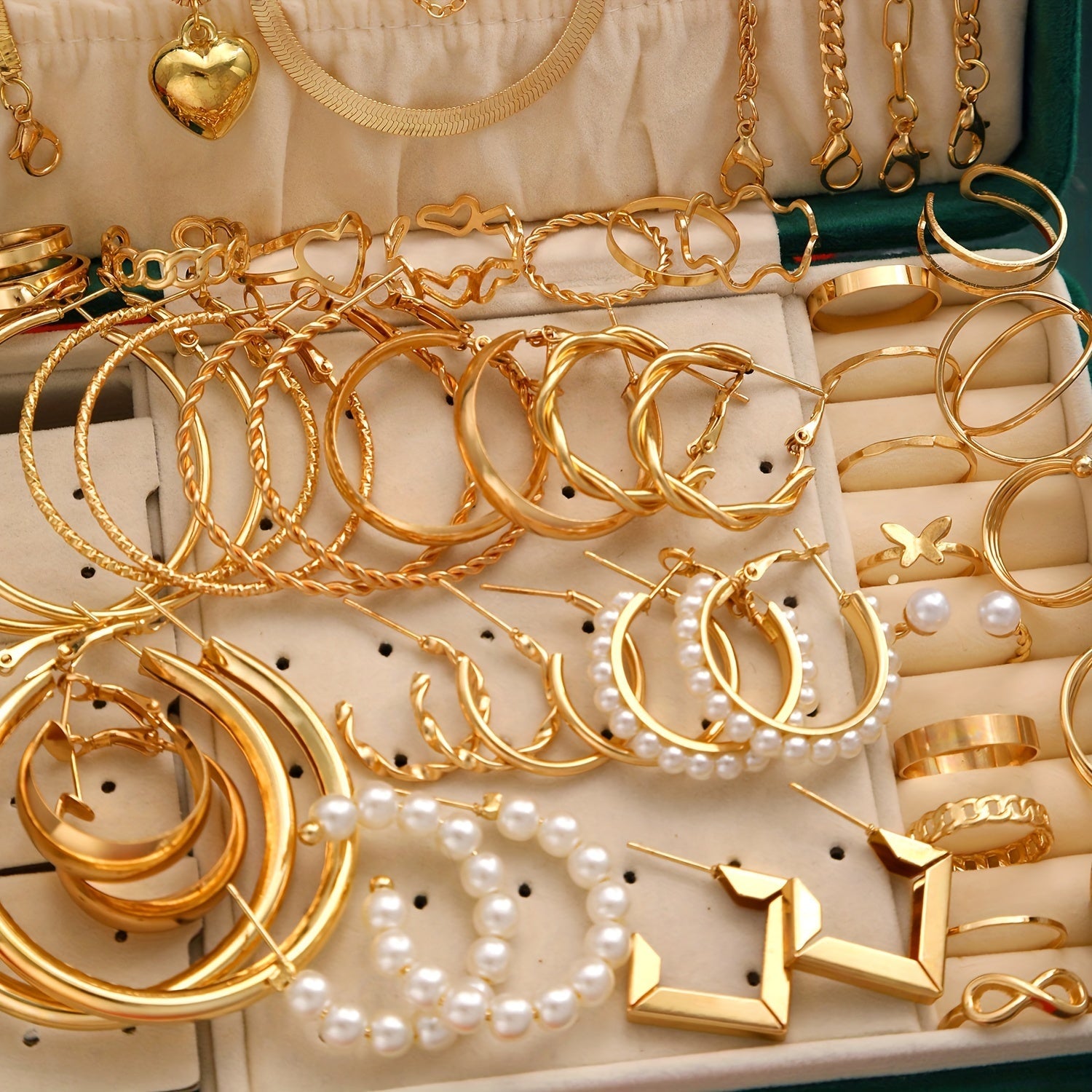 Juego de joyería navideña de 54 piezas para mujeres con perlas de imitación y accesorios de aleación de zinc