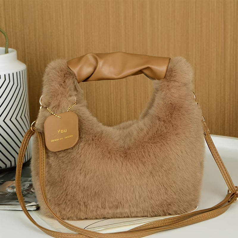 Faux Fur Crossbody Bag for Women with Zipper Closure and Soft Plush Material