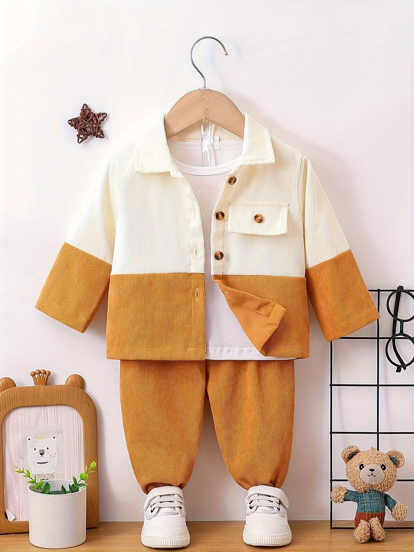 Baby Toddler Boy Set Long Sleeve Solid Woven Fabric Spring Fall Casual
