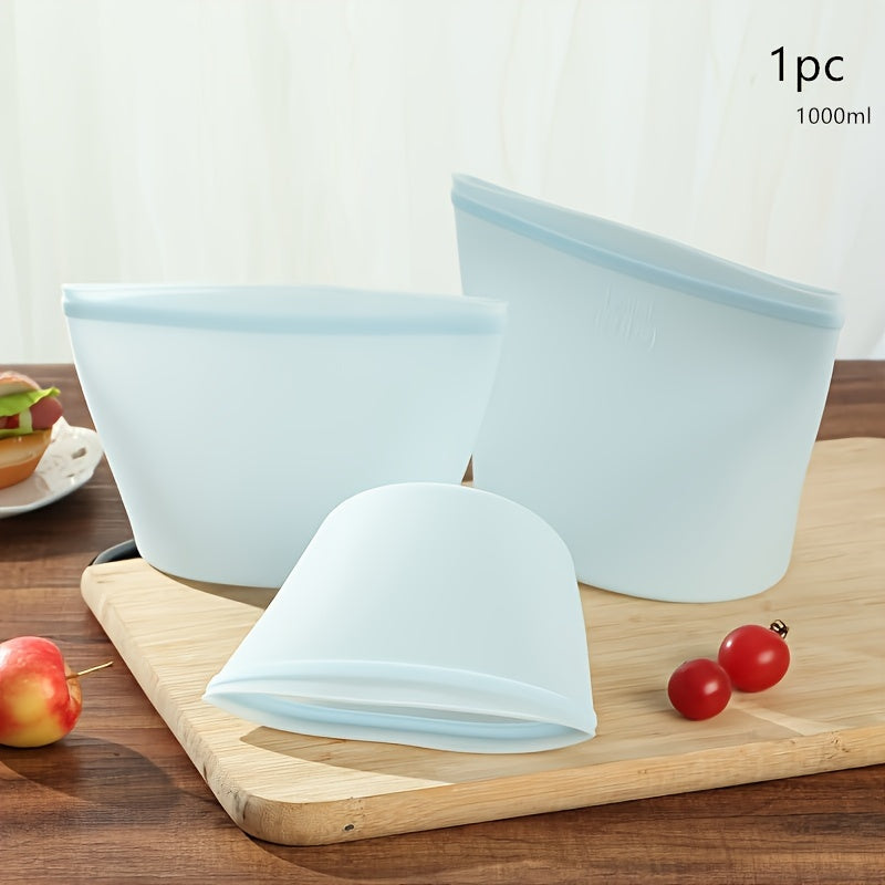 Silicone oziq-ovqat saqlash sumkasi, qayta ishlatiladigan, o'z-o'zini yopadigan, muzlatgichda va sovutgichda xavfsiz, meva, sabzavot, sut uchun