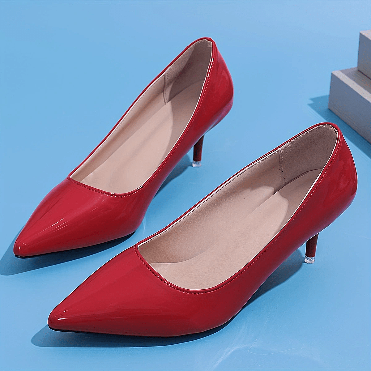 Women's Black Pointed Toe Stiletto Heels 6cm Glossy Dress Shoes