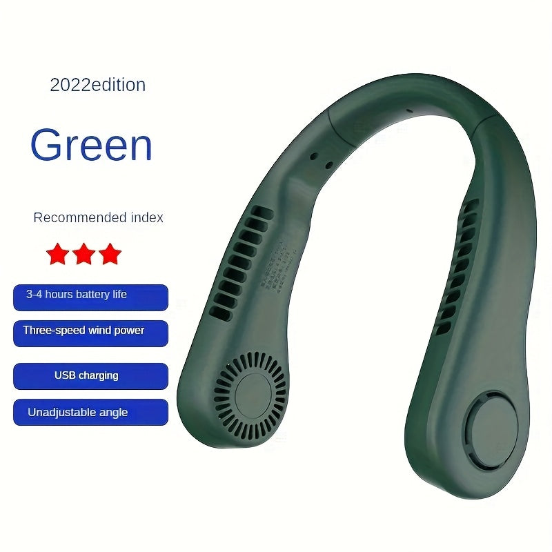 Portable USB rechargeable neck fan with long-lasting battery for home office outdoor use