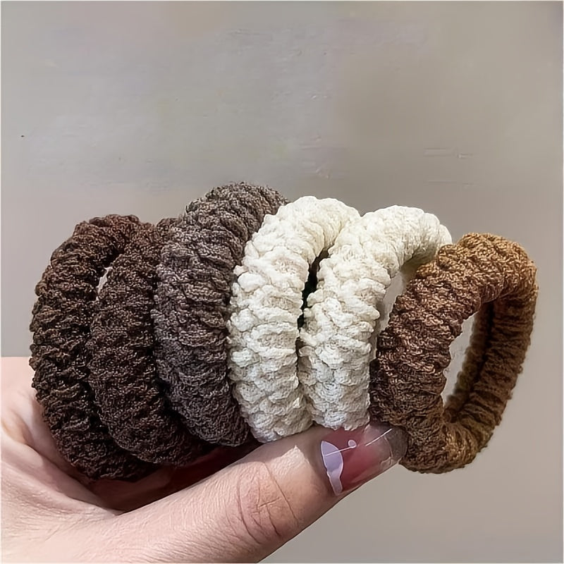 Women Thickened Widened Scrunchies Textured Elastic Hair Bands in Brown White Beige
