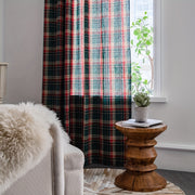 Green Plaid Christmas Curtain with Invisible Rod for Bedroom Balcony Living Room