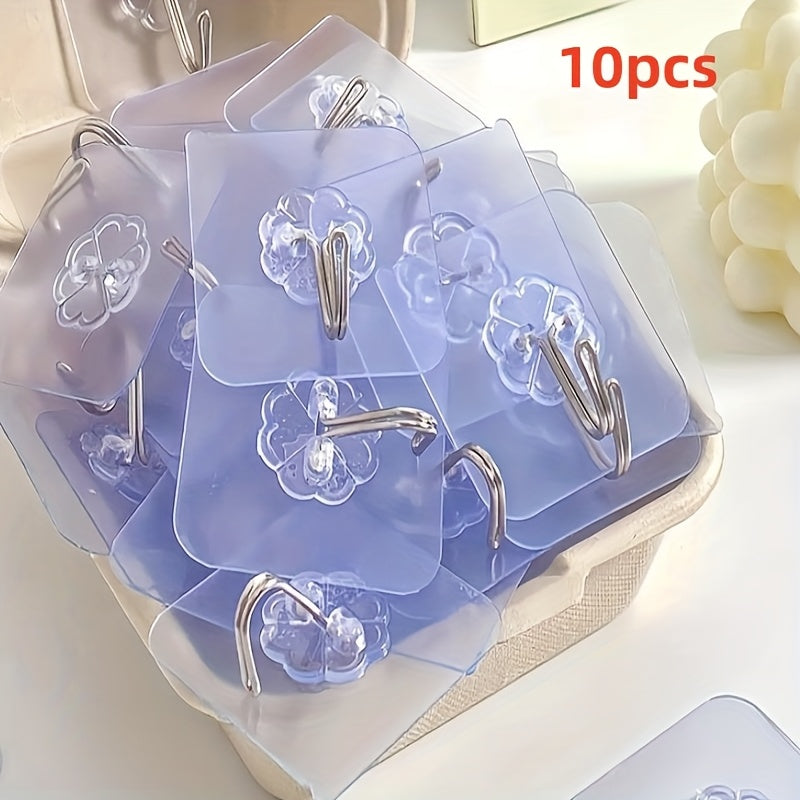 10pcs Acrylic Kitchen Utensil Hooks Wall Mount No Drill Adhesive Storage Organizer