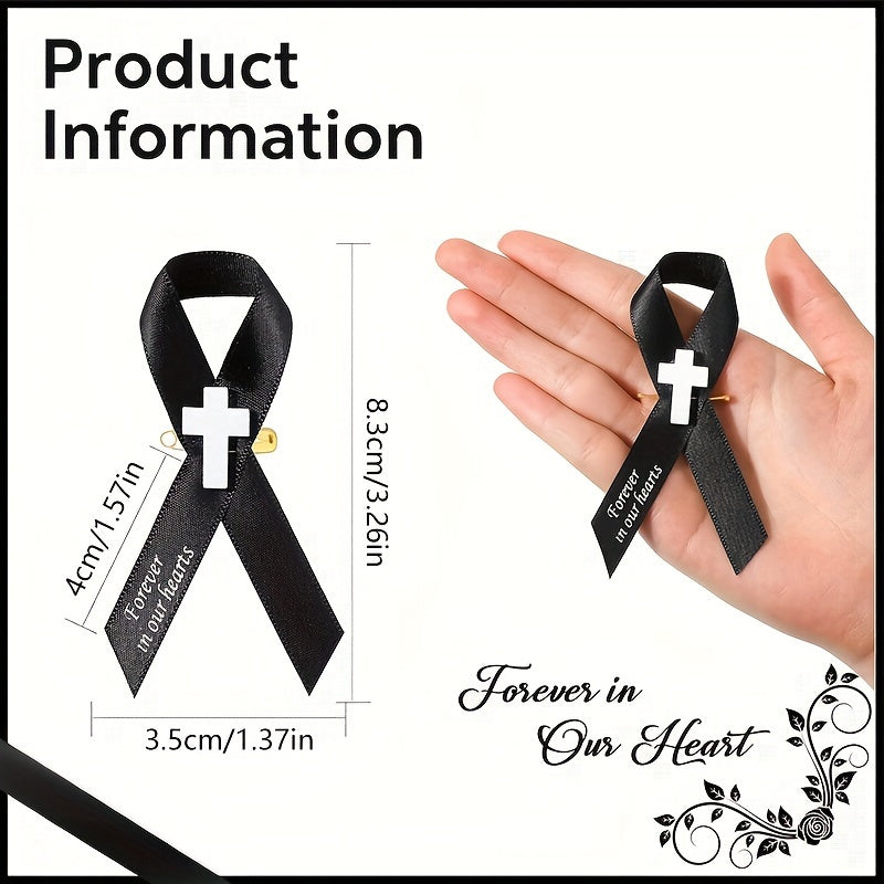 100 piezas de alfileres de cinta funeraria, cruces, pins conmemorativos, broches para servicios de duelo y conmemoración