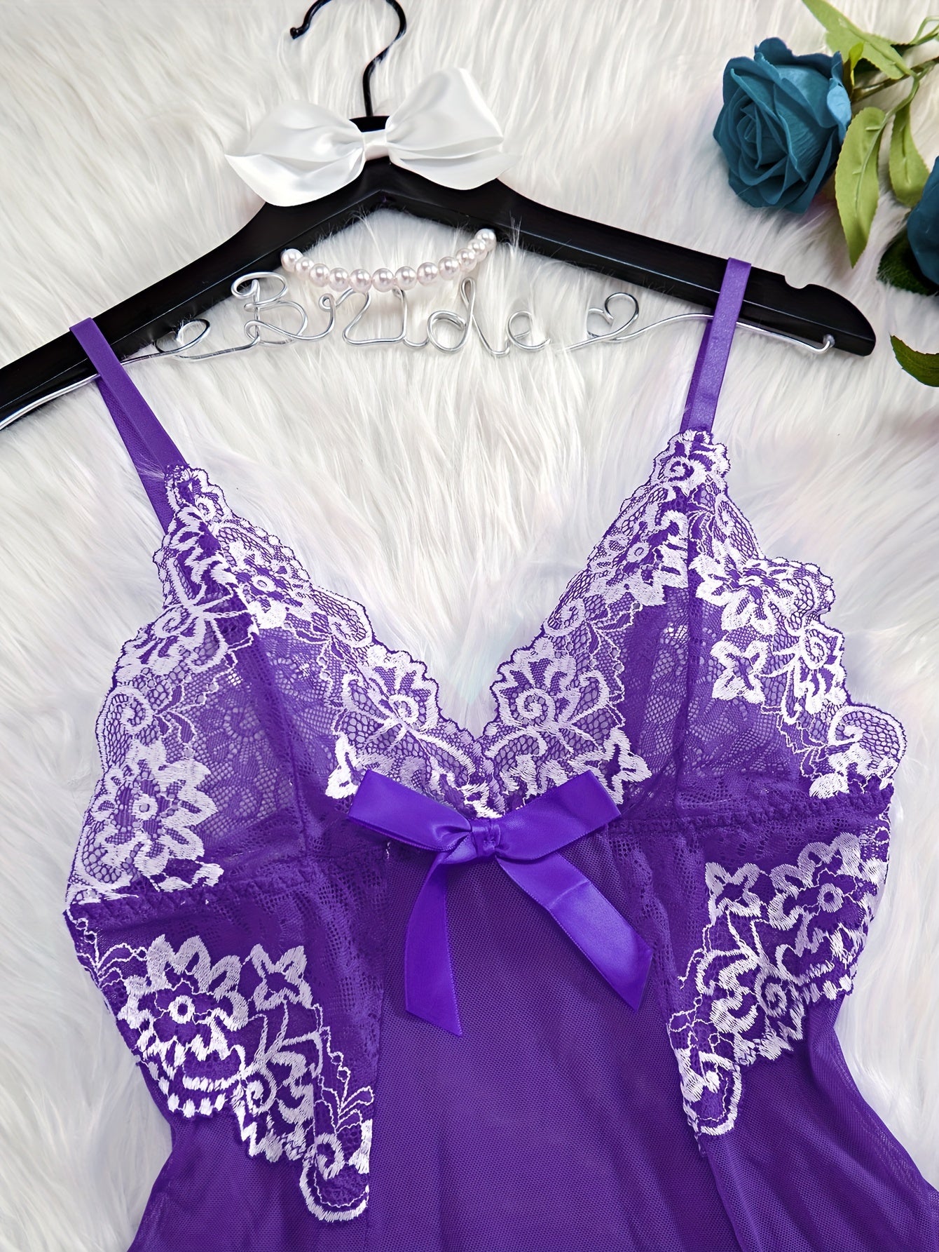 Women's Backless Nightdress with Thin Straps and Charm Design Including Thong