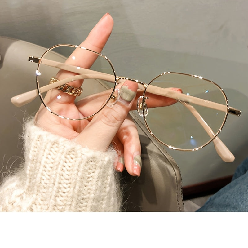 Women's Minimalist Metal Frame Glasses with Flat AC Lenses and Case