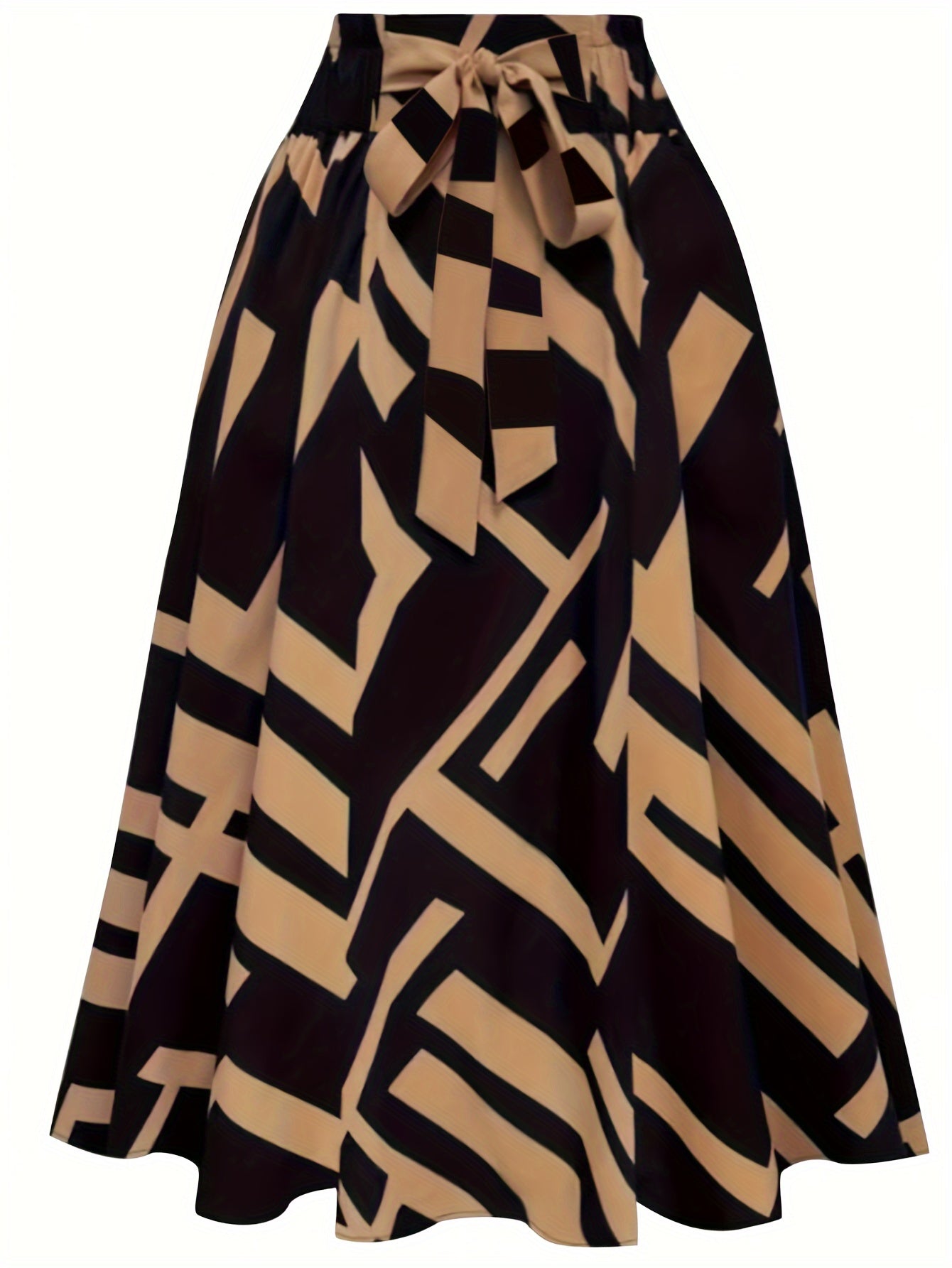 Women's Geo Print Tie Waist A-Line Skirt for Spring Summer Casual