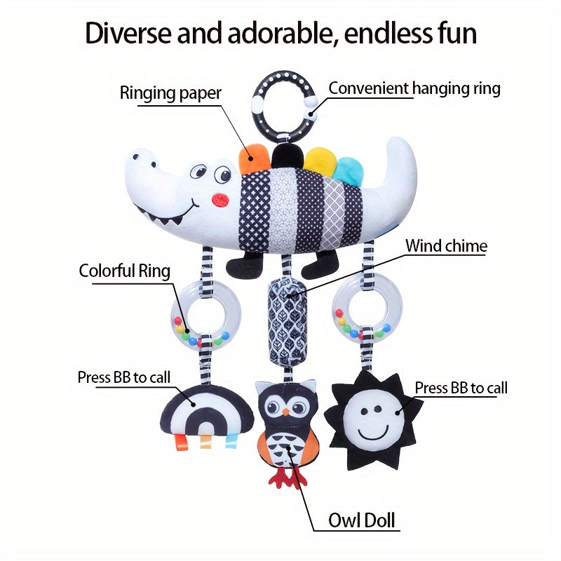 Black and White Animal Plush Toy for Babies Stroller and Car Seat Rattles