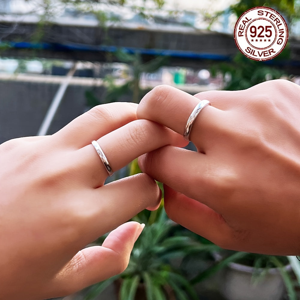 Sterling Silver Adjustable Engagement Ring Set Hypoallergenic Round Bands for Couples