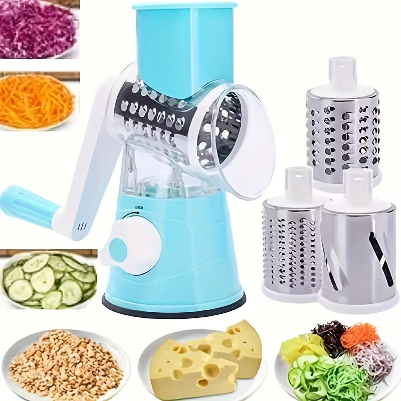 Rotary Drum Vegetable Cutter with Multiple Blades for Slicing, Dicing, Grating