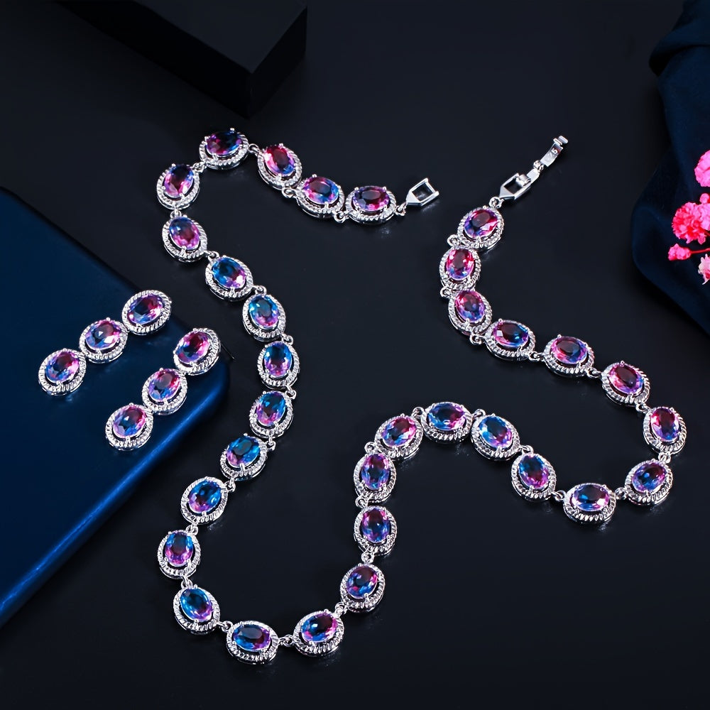 Set of 3 Boho Chic Jewelry Pieces Copper Necklace and Earrings Synthetic Zirconia