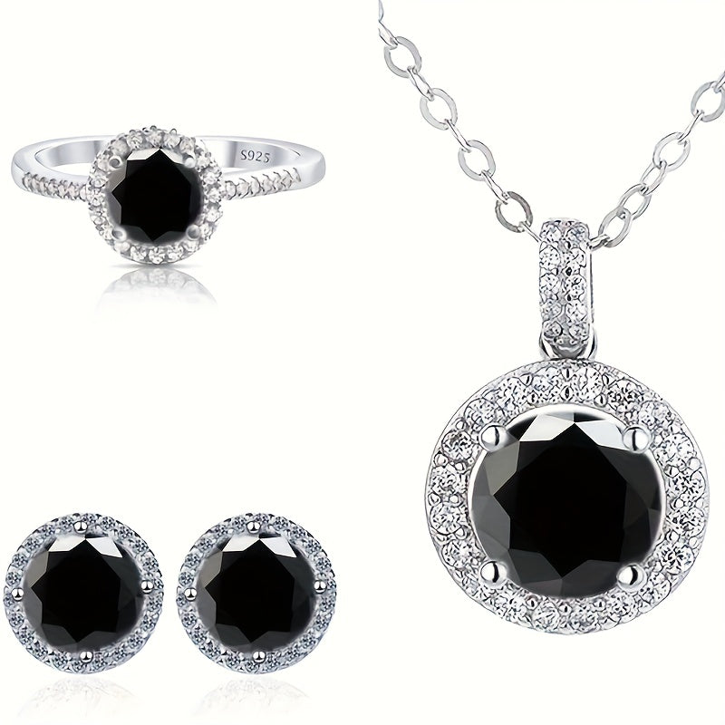 Multi-Piece Jewelry Set with 1 Carat Moissanite Pendant Earrings and Silver Ring