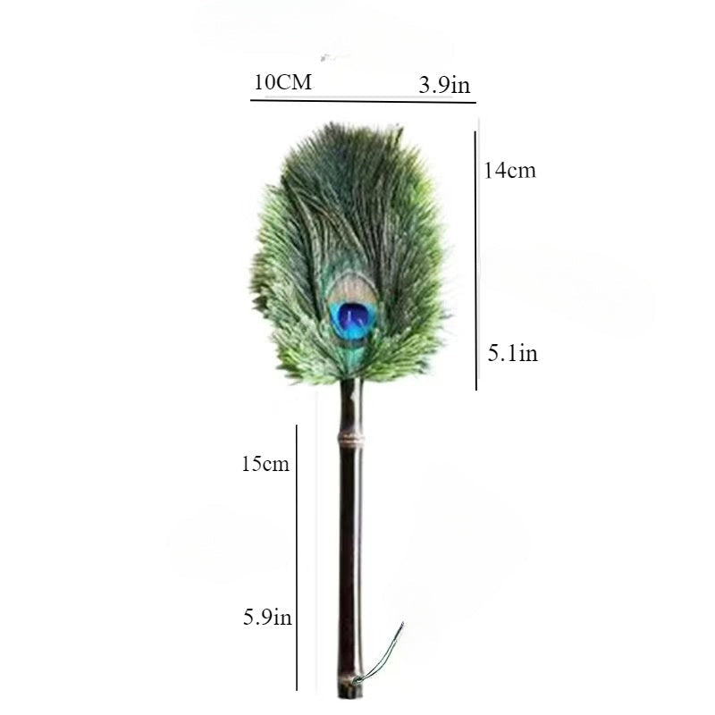 Vintage Feather Duster with Ostrich and Peacock Feathers Anti-Static Cleaning Tool