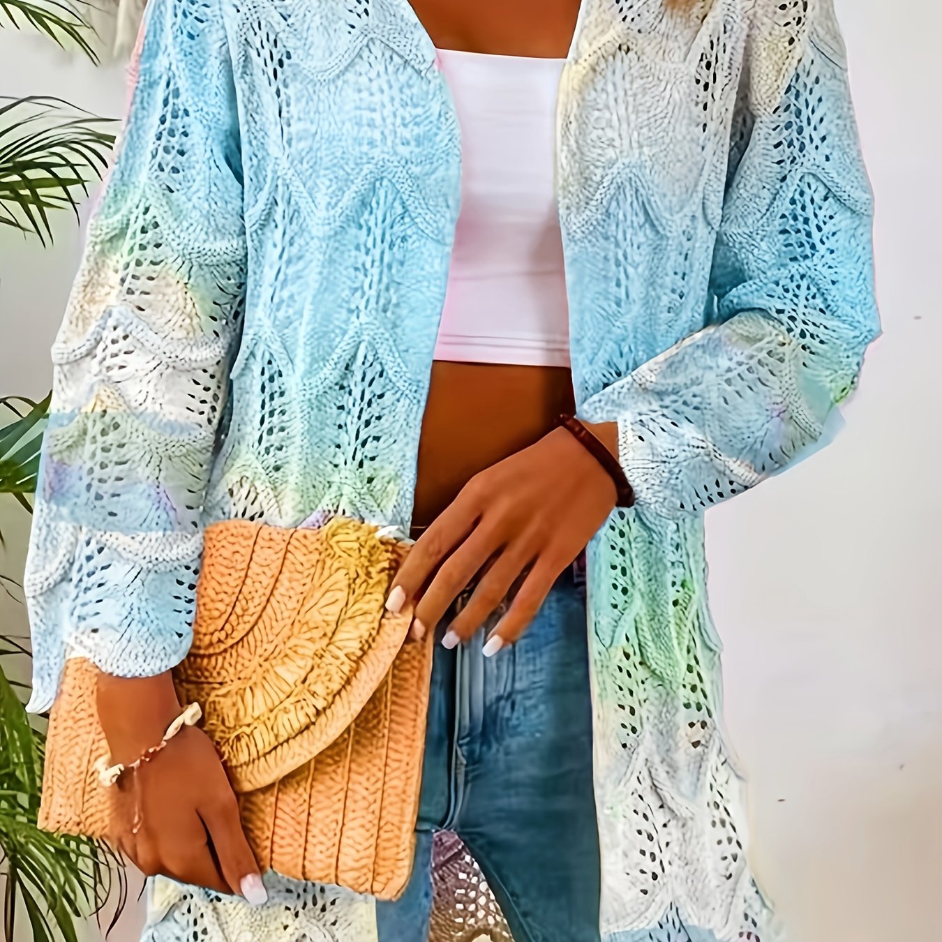 Plus Size Women's Open Front Long Sleeve Cardigan Lightweight Breathable Casual