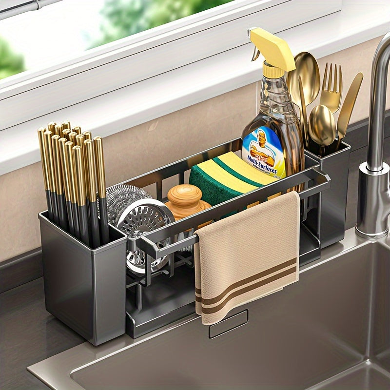 Kitchen Sink Organizer with Drain Basket and Sponge Holder Plastic Storage Rack