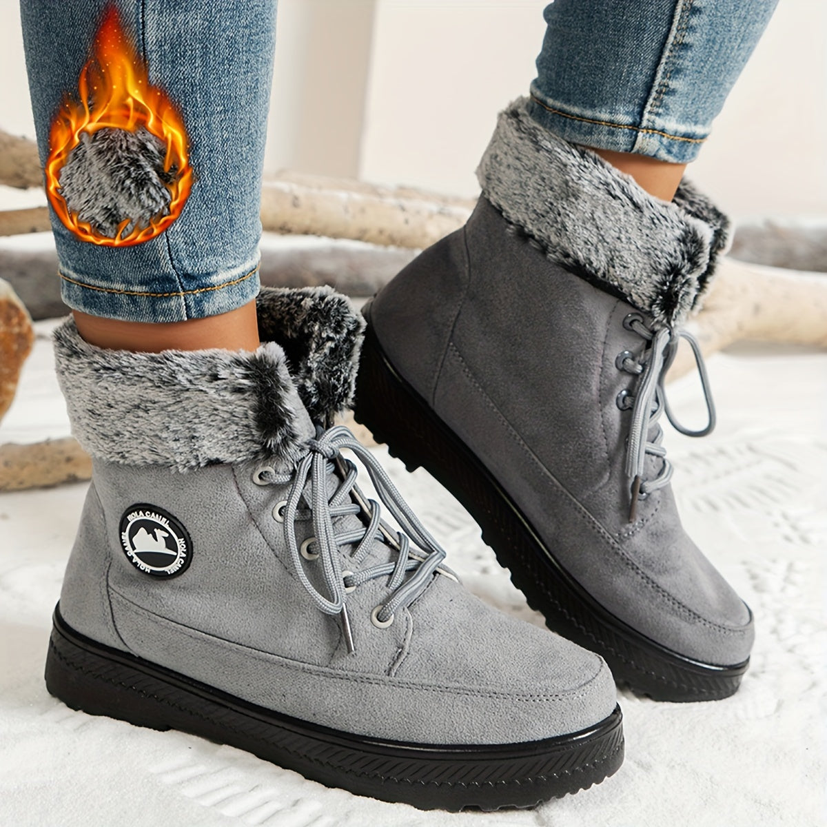 Women's Winter Fleece-Lined High-Top Sneakers Casual Lace-Up Boots