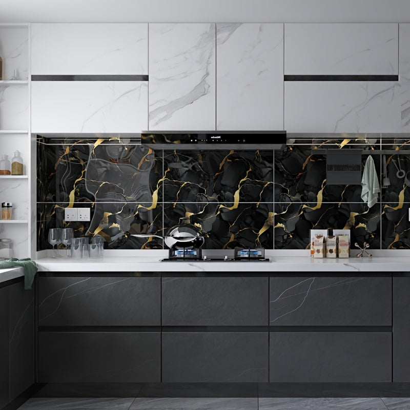 3D Marble Look Self-Adhesive PVC Wall Tiles Glossy Finish Bohemian Style for Home Decor