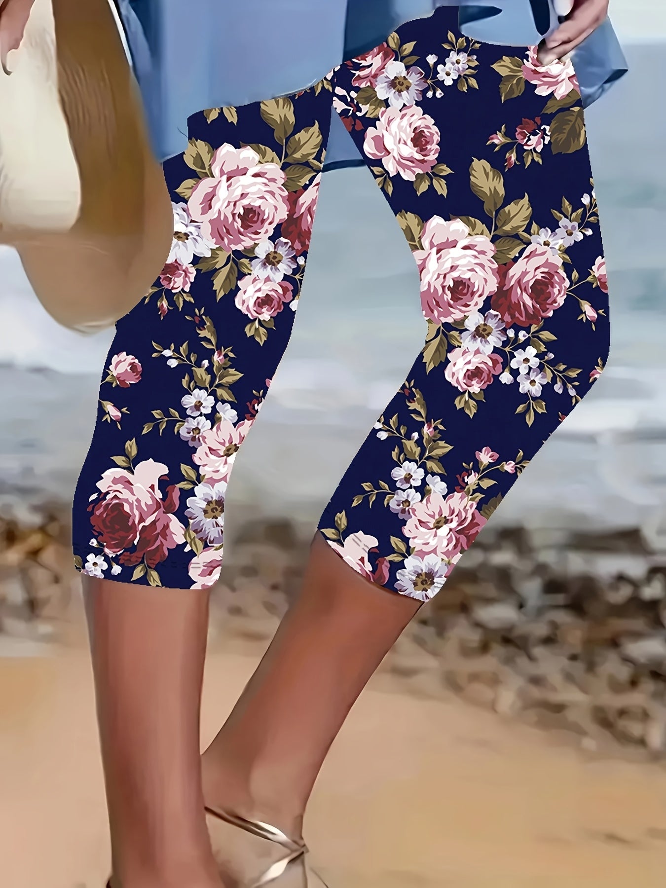 Plus Size Floral Skinny Jeans Women Stretchy Casual Trousers