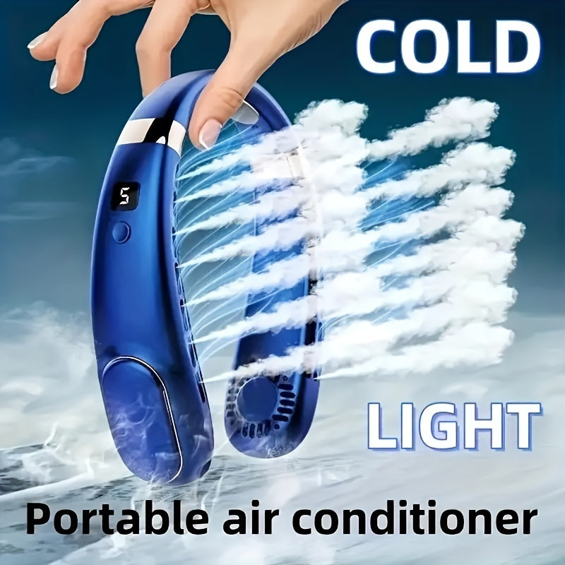 Portable Neck Fan with LED Display, 5-Speed, Rechargeable, Wearable