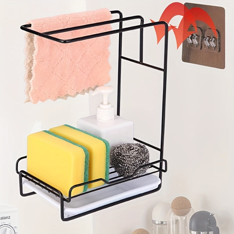 White Wall-Mounted Dishcloth Rack Kitchen Sink Shelf Towel Holder