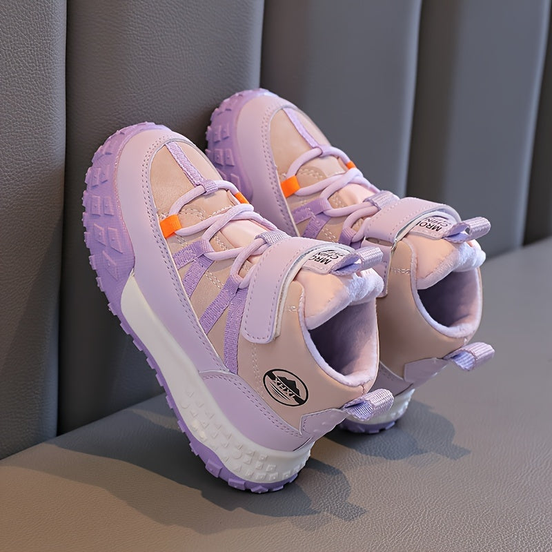 Детские кроссовки на высоком ходу с флисовой подкладкой, противоскользящие, повседневные, для улицы, осень-зима