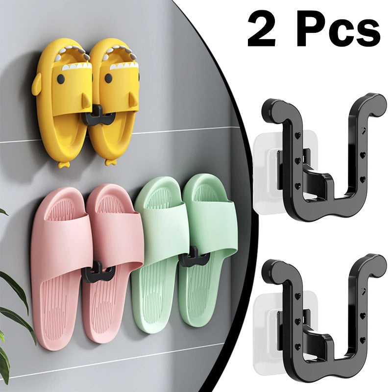 Durable Plastic Slipper Hooks Pack of 2 Wall-Mounted Shoe Rack Organizer