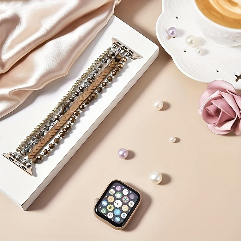 Beaded Resin Elastic Watch Band for Apple Watch 38mm-45mm Compatible with Series SE to 1