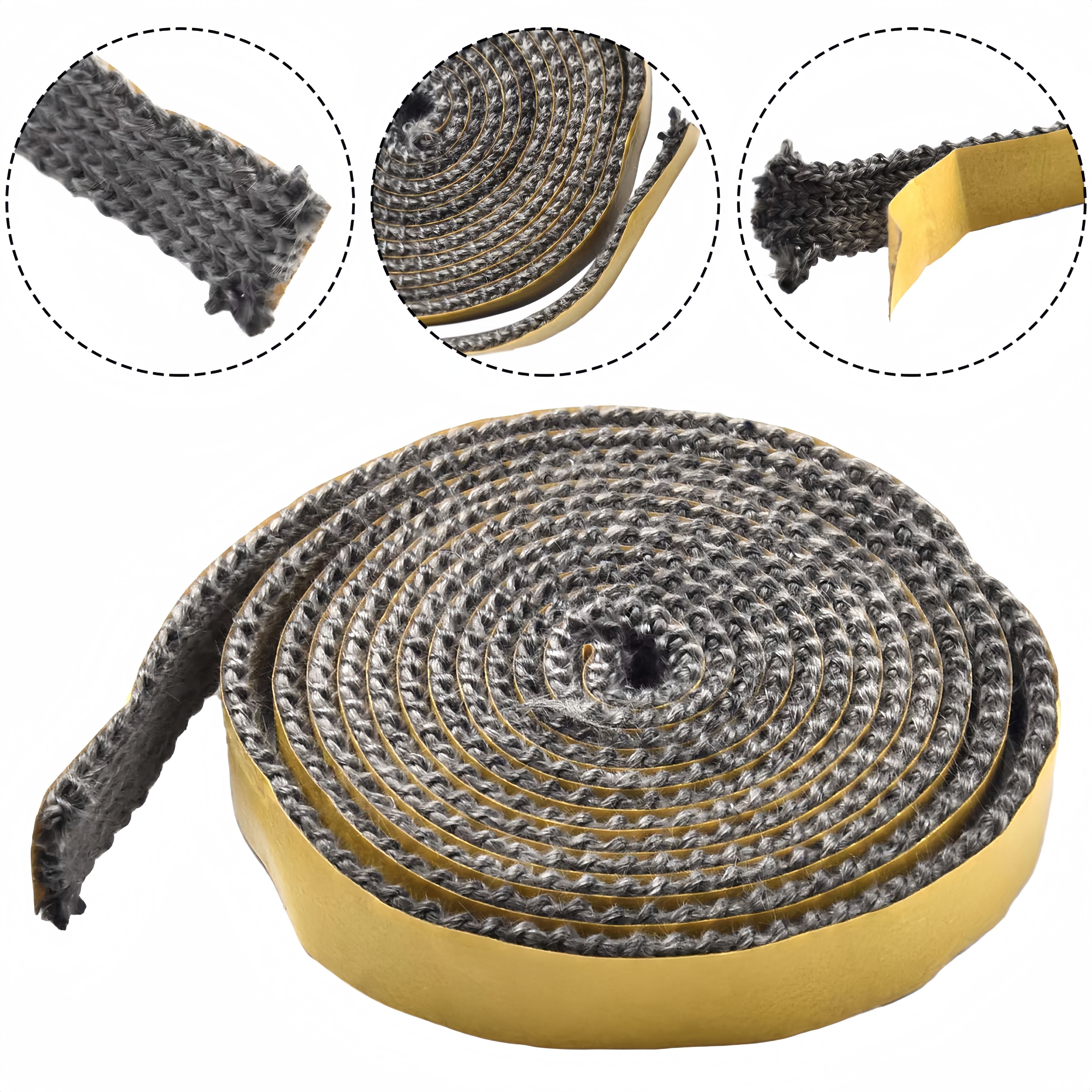 Black Flat Stove Rope Self-Adhesive Seal for Fireplace Doors and Air Purifiers